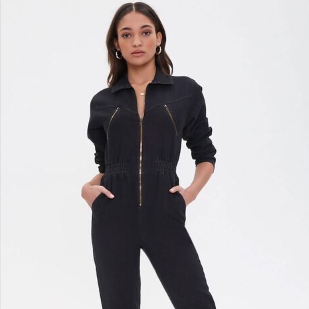 Forever 21 Black Denim Jumpsuit, size M